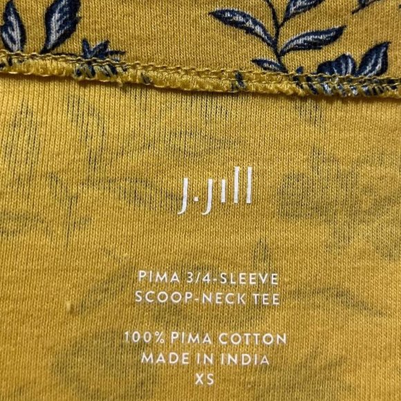 J. Jill Women's Yellow Floral 100% Pima Cotton 3/4 Sleeve Scoop Neck Tee Size XS - Picture 3 of 5